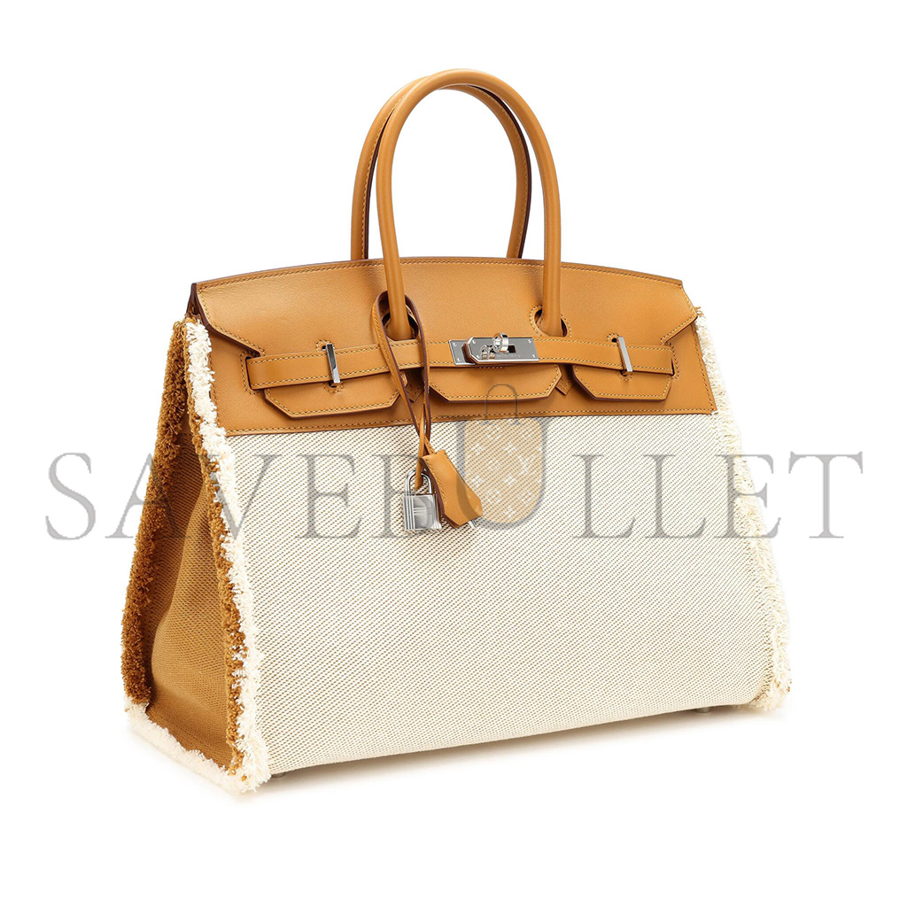 HERMÈS MASTER BIRKIN 35 SWIFT LEATHER CANVAS SESAME TASSEL SILVER BUCKLE H082686CK23 (35*25*18cm)